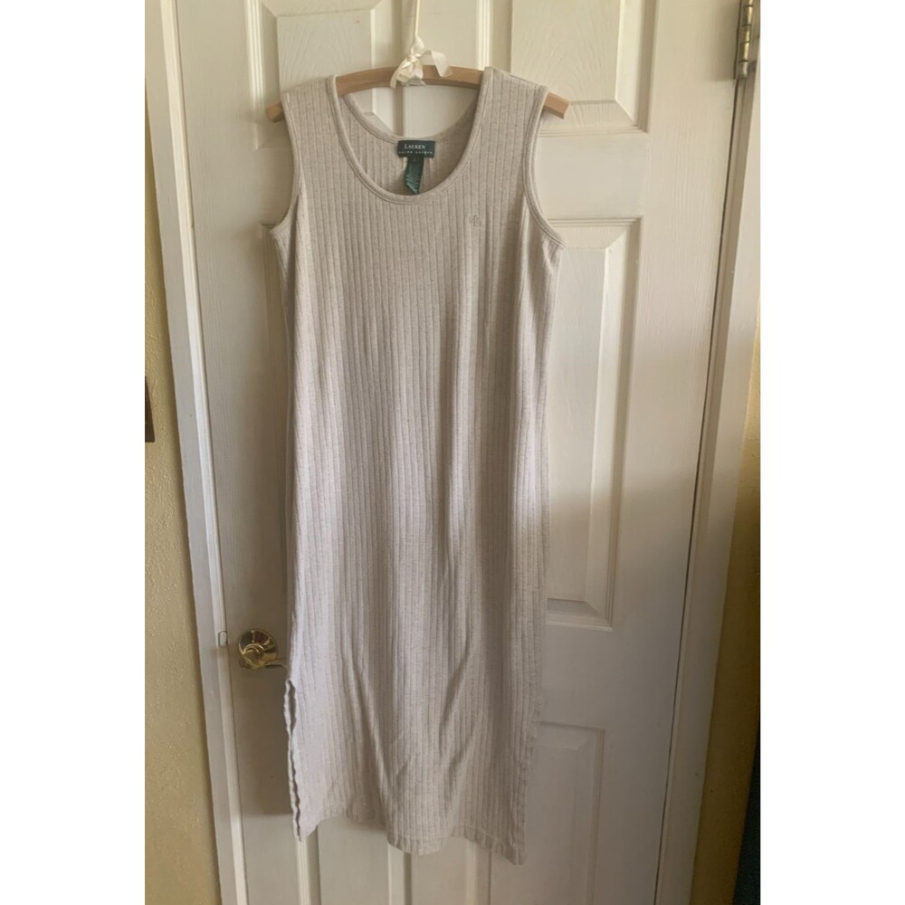 Lauren Ralph Lauren Scoop Neck Sleeveless Ribbed Cotton Blend Tank Dress  Size L